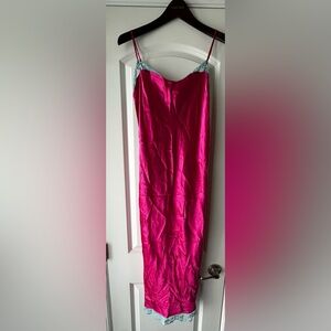 Vintage Silk Slip Dress Fuchsia Night gown M Y2K Coquette Barbie Fairy Delicate